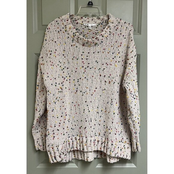 SEVEN 7 FOR ALL MANKIND Pullover Sweater Size Medium Cream Confetti Chunky Knit - Picture 2 of 13